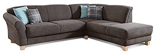 CAVADORE Ecksofa Gootlaand mit Ottomane rechts / Große Couch im Landhausstil / Inkl. Vorziehfunktion und Bettkasten / Mit Federkern / 257 x 84 x 212 / Dunkelgrau
