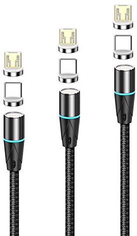 NetDot Magnetisches Ladegerät, (0,3 m/1 m/1,5 m, 3 Stück) Schwarz, 12. Generation, Magnetkabel, schnelles Aufladen von Daten für Micro USB/USB-C Smartphones und mit 2 Anschlüssen pro Kabel