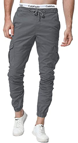 Zoerea Pantaloni Uomo Lunghi con Coulisse Tasche Laterali Maschio Cargo Pants Casual Sport Trousers Grigio Scuro(Versione Migliorata),L