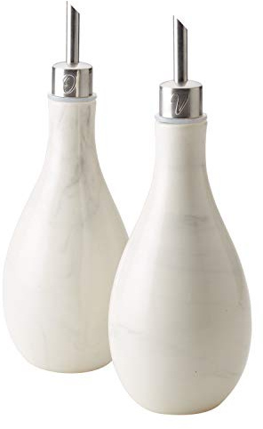 Anolon 48012 2-Piece Stoneware Cruet Set, Marble White