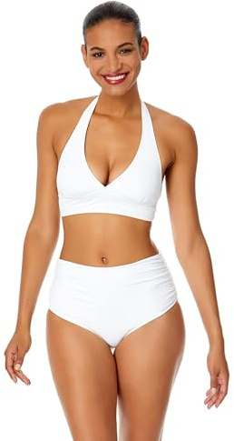 Anne Cole Women's Standard Halter Bikini Swim Top, White, Medium