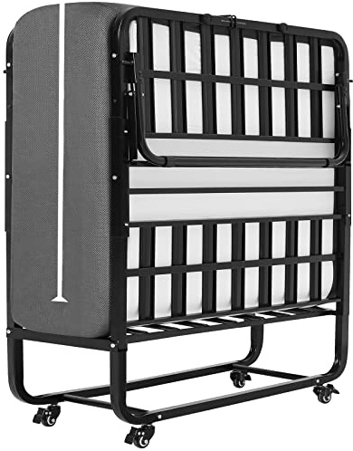 DICTAC Lit Pliant 1 Personne 90x200 avec 13 cm Matelas en Mousse à Mémoire de Forme lit Pliable adulte 90x200 avec Roulettes Métal Lit d'appoint 1 personne 90 x 200,facile à transporter et à assembler