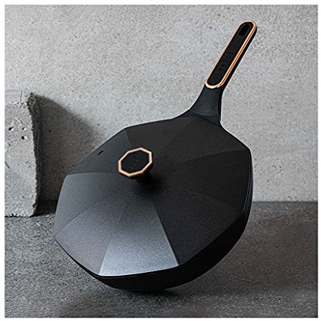 Liudan Padella Padella con Coperchio Padella Antiaderente Padella Ottagonale Piatto Regalo, Padella Non Compatibile in induzione (Nero/Bianco) Padella Antiaderente (Color : Black)