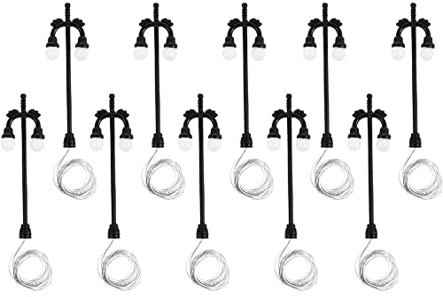 Tiardey 10pcs Lámpara de Doble Cabeza Modelo Tren de ferrocarril/Lámpara de Carretera Poste de luz de Calle - Luces cálidas