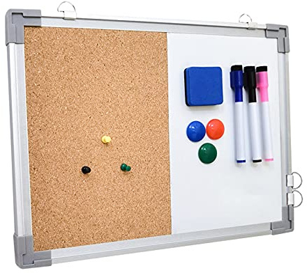 Lavagna magnetica combinata e sughero 40,6 cm x 30,5 cm, lavagna bianca combinata e bordo in sughero, perfetta per ufficio e decorazione domestica, bacheca per messaggi scolastici, bordo bianco