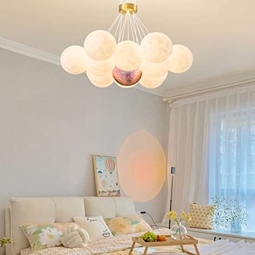 Led 3D drucke Pendelleuchte, Dimmbar Moon Planet Kronleuchter Bubble Ball Lampe, Kreatives design Deckenleuchte Kinderzimmer Wohnzimmer Hotel Esszimmer Schlafzimmer Hängeleuchte (13 heads,weiß+farbig)