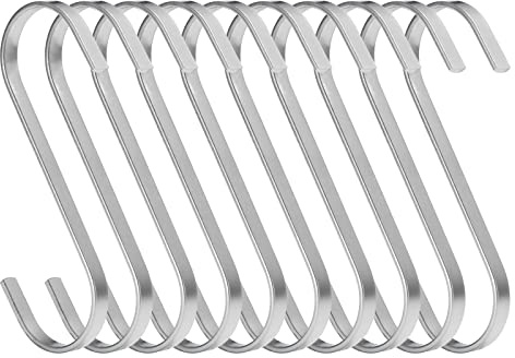 MengH-SHOP S-Haken 12 cm Flach S-förmige Haken Schwere Edelstahl Küchenhaken Lang Hängehaken für Aufhängen Küchengeräte, Utensilien, Handtücher, Kleidung, Pflanzen, Gartengeräte 10 Stück (Silber)