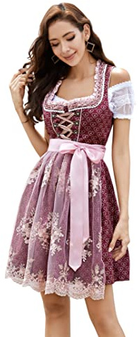 GloryStar Women's German Dirndl Dress Traditional Bavarian Beer Garden 3 Pieces Oktoberfest Costumes Heart M