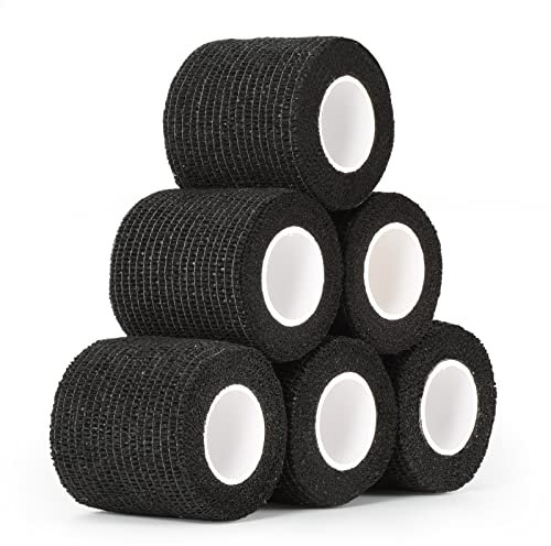 SEADESKY Benda Elastica Autoadesiva Bendaggio Coesivo Garza Adesiva Coesiva Bende Non Tessute Sport Nastro Sportivo Autoadesivo Salvapelle per Mani, Piedi, Braccia 5cm x 4.5m, 6 Rotoli (Nero)