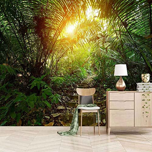 Papier Peint Mural 3D Paysage De Jungle Verte Autocollant Mural Photo Art Affiche Murale Autocollants Muraux Décoratifs Peler Et Coller Autocollants De Fond Muraux Amovibles Pour Salo 300(L)x210(H) cm