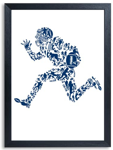 Tigerlino® American Football Spieler Kunstdruck Poster | Football Fan Geschenkidee | Football Dekoration Wandbild (DIN A4 mit Rahmen | Schwarz)