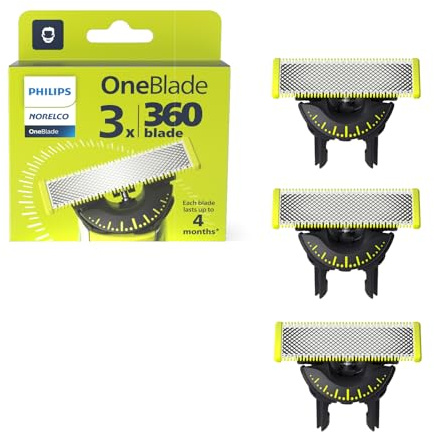 Philips Norelco OneBlade 360 Blades, Genuine Replacement Blades for OneBlade Electric Shaver and Trimmer, Durable Stainless Steel, Trim, Edge and Shave, 3 Pack, QP430/80