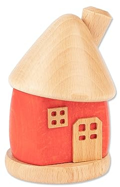 Holzwaren Egermann Petite maison d'encens ronde en bois – Jolie maison fumée de couleur rouge – Dimensions : environ 9 x 6 x 6 cm – Fabriqué en Allemagne