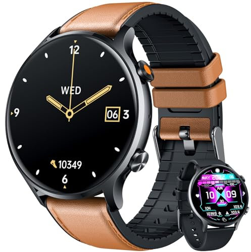 Montre Connectée Homme Smartwatch Sport - Repondre Appel 1.39'' Étanche Écran Tactile Bracelet Connectee avec Moniteur de Sommeil Fréquence Cardiaque Podomètre Fitness Tracker pour Android iOS(cuir)