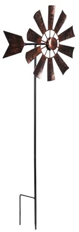 VANZACK Schmiedeeiserne Metall-Windmühle mit Blumenmotiv, Solarwindrad, Metall, Gartenstecker, dekorative Pflanzenstecker, Eisenkunst, Windmühle, Rasen-Ornamente, wundervolle Eisen-Windräder, Haken,
