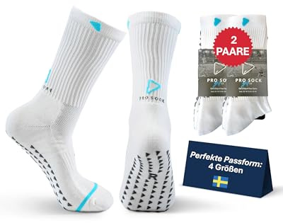 PROSOCK Premium Sportstrumpor, 2 par för fotboll, 4 storlekar för bra passform, slitstarka sportstrumpor för män, kvinnor och barn – innebandy, golf och padel, stl 40–42