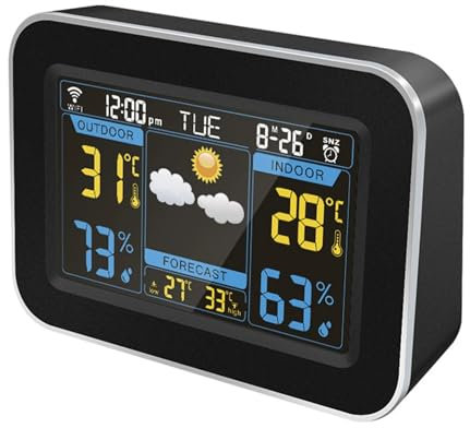 Orologio meteorologico digitale Orologio stazione meteo Wi-Fi Controllo APP Monitoraggio digitale della temperatura e dell'umidità for interni ed esterni, Sveglia a colori Calendario Meteo ( Color : N