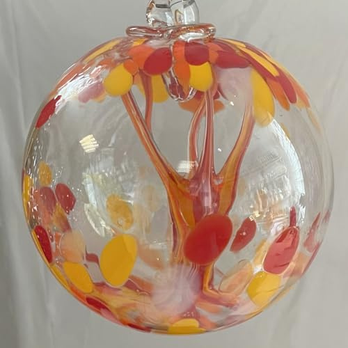 Kugel zum hängen mit Innenleben Bunte Glaskugel Ornament gelb rot klar Fensterdekoration mundgeblasenes Kristallglas Durchmesser ca. 15 cm