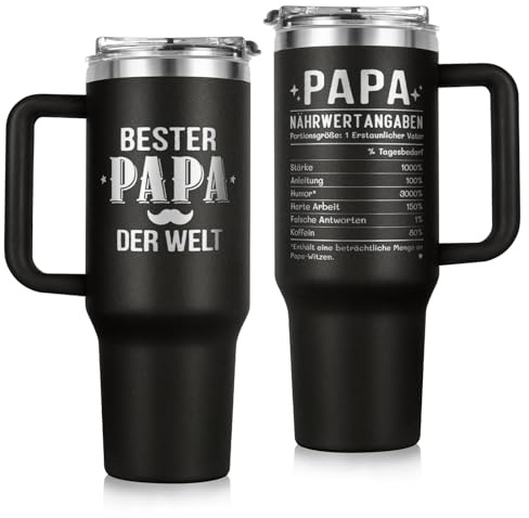 Vatertagsgeschenke für Papa, 40 oz Thermobecher mit Deckel und Strohhalm | Papa Geschenk Geburtstag von Tochter Sohn, Bester Papas Vater Geschenke zum Geburtstag Weihnachten