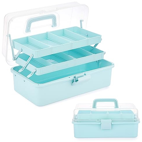 SUMNACON 3 Regal Mehrzweckaufbewahrungsbox Einstellbare Sortierbox BPA-frei | Organizer Box Nähkasten Medizinkoffer Angelkoffer Stiftebox Kosmetikbox Tragbare Orgnizer Toolbox für Bastel Werkzeug Blau
