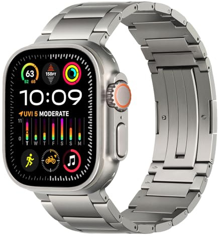 HITZEE Premium Titan Armband Kompatibel mit Apple Watch Armband 49/46(Serie 11/10)/45/44/42mm, Bequemes Titan Armbänder für Herren für iWatch Ultra 3/2/1 49mm SE 3-1 Serie 11 10 9 8 7 6 5 4-1,Titanium