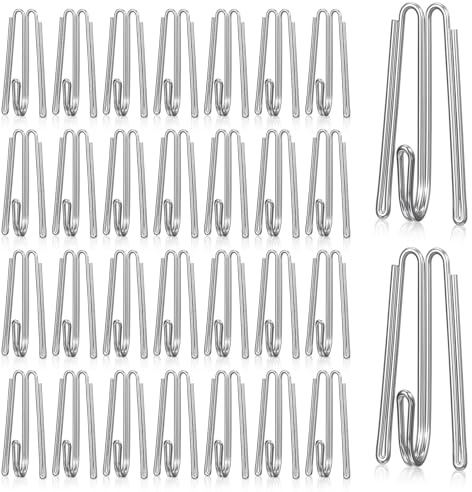 60 Pcs Curtain Pleat Hooks, Metal Curtain Hooks, 4 Prongs Pinch Pleat Hook Clips, Drapery W Shape Hook and Pin for Window and Shower Curtains