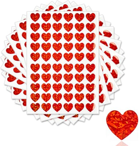 JEYORZY 1200 Stück rote Herz-Aufkleber, glänzende metallische Herz-Aufkleber selbstklebend wasserdicht reflektierend für Etiketten Valentinstag, Ostern, Hochzeiten, Umschlag Verschluss Dekoration