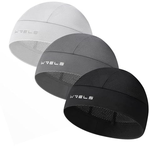 WRELS 3 Pieces Cooling Helmet Liner Skull Cap,Sweat Wicking Hat,Breathable Elastic Sports Hat for Cycling Football Jogging