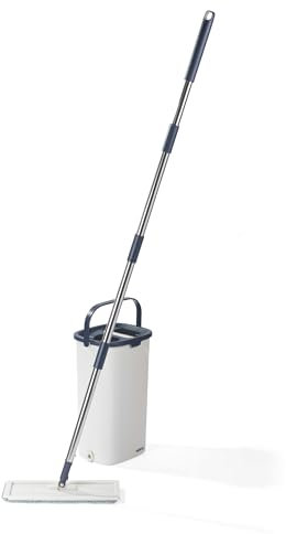 Beldray Ensemble serpillère Plate et Seau de 4 L avec 2 Compartiments pour tremper/essorer et enlever la saleté, 2 têtes en Microfibre lavables en Machine, Sol Dur, Compact, léger