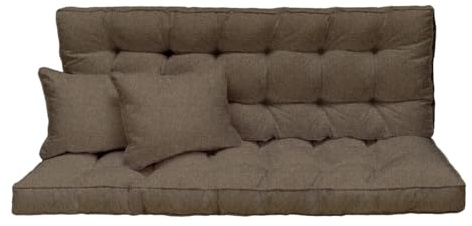 Hollywood-gungkudde, 180 x 50 cm, 3-sits: sittdyna och ryggkudde, vadderad och tjock, vadderad, 10 cm, kuddar för trädgårdsbänk, pallsoffa, balkong, terrass, Savana Dark [133]