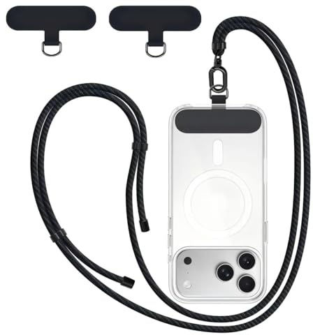 New&Teck Cordon Téléphone Portable avec 2 Patchs, Lanière de Téléphone 1m60 Résistant, Ajustable, Elégant compatible avec tous les Smartphones
