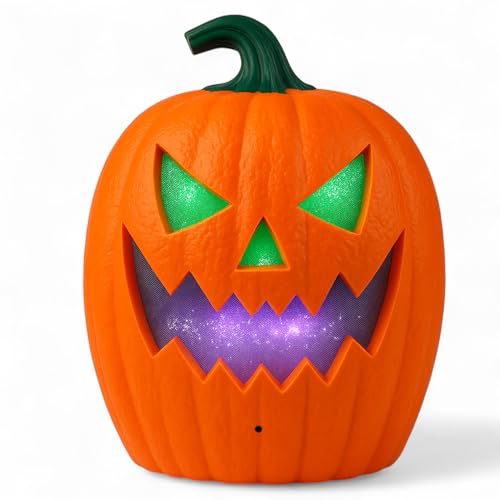 MIJOMA Halloween Deko LED mit Sound & Bewegungssensor - Farbwechselndes Licht - Kürbis & Totenkopf - Gruselige Dekofigur - Batteriebetrieben (Kürbis)