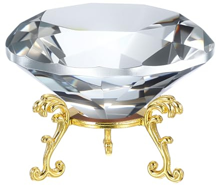 PATIKIL Diamant Cristal Presse-Papiers, 80mm / 3.15 Presse-Papiers Cristal Poids Papier Avec Base Métallique Or 19 Pour Décoration Bureau Maison Table Noces Fêtes, Transparent