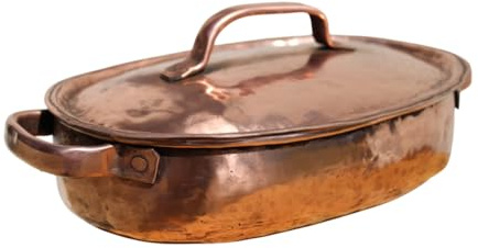 Casserole Ovale en Cuivre Martelé à la Main, Intérieur Étamé à l'Étain Pur, 6 Litres, Fabriquée en Italie (29 x 21 x 7 cm)
