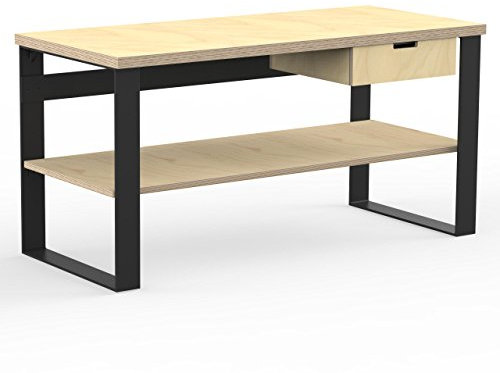 AUPROTEC Profi Design Werkbank 1500 x 750 x 850 mm Arbeitsplatte Multiplex 40mm mit 1 Schublade und Ablage Holz Werkbankplatte Multiplexplatte Industriequalität Massiv Arbeitstisch