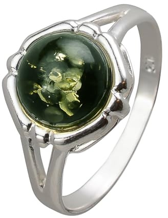 HolidayGiftShops Anello Clara in Argento Sterling e Ambra Verde baltica Misura: 9.5