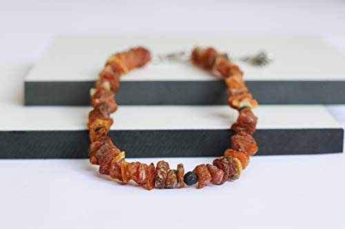 Bernsteinkette für Hunde aus Roh Baltischer Bernstein mit Lava Beads verziert | Zeckenhalsband | Bernstein Gegen Zecken | Zecken und Flohschutz Halsband (40-45 cm)