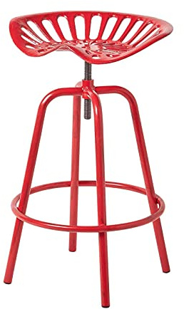 Homescapes Vintage Barhocker Traktorsitz – Metall-Barstuhl höhenverstellbar im Retro-Design, Stabiler Tresenstuhl Outdoor mit Fußstütze, Sitzhöhe 60–74 cm, Rot