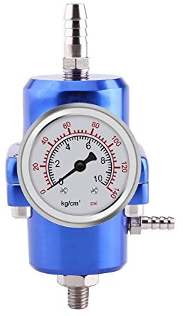 Regulador de presión de combustible, Regulador de presión de combustible ajustable universal Kit de manguera de indicador de 0-140 PSI, 3 colores (Azul)