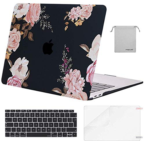 MOSISO Hülle Kompatibel mit MacBook Air 13 Zoll 2021 2020 2019 2018 A2337 M1 A2179 A1932,Plastik Harte Schale Case&Tastaturschutz&Displayschutz&Lagertasche，Rosa Pfingstrose