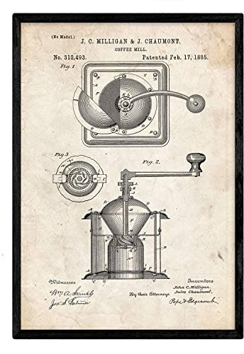 Nacnic Stampa artistica VINTAGE, con brevetto da cucina. Progettto caffettiera. Caffè. Manifesti con invenzioni e vecchi brevetti cucina.