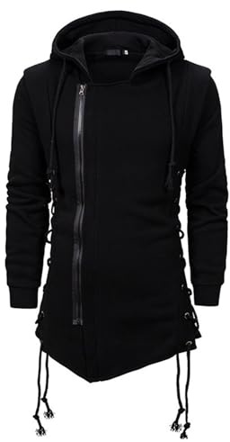 CNSTORE Men's Fashion Hoodie Side Lace Up Fleece Gothic Jacket Sweatshirt Black