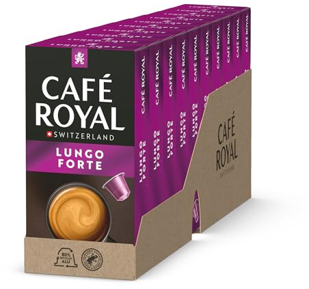 Café Royal, Lungo Forte, 100 Nespresso (R) compatible capsules, 80 percent recycled Aluminium, Rainforest Alliance certified, intensity 8