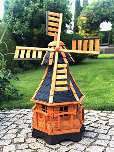 DARLUX handgefertigte Garten-Windmühle aus Holz und Bitumschindeldach, in verschiedenen Größen L - XXL (Braun - Blau XL)
