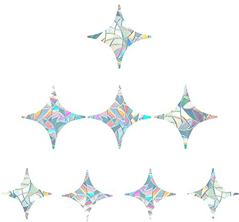 GORGECRAFT 8 STÜCKE Cross Star Statische Fensterklammern Anti-Kollision Verhindern Vogel Glas Aufkleber Aufkleber Alarm Aufkleber Nicht Klebende Prismatische Vinylfolie Deflektoren Ring Sonnenfänger