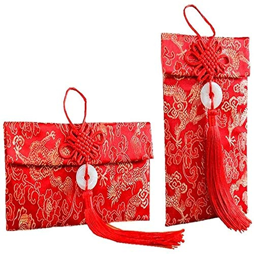 Chinesische Briefumschläge aus Seide mit roten chinesischen Elementen, für Hochzeit, Neujahr, 2 Stück