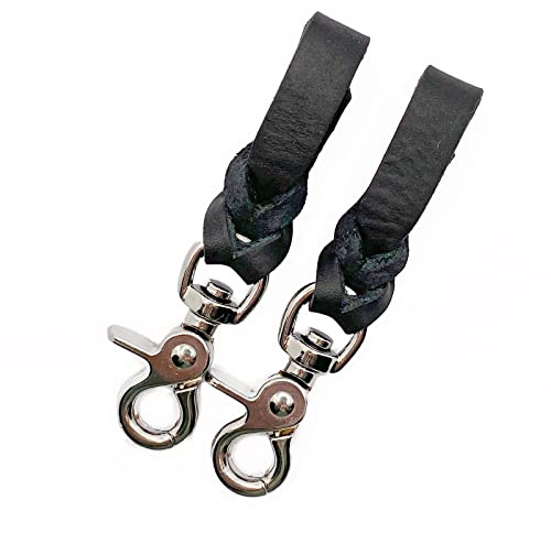 Steigbügelhalter aus Fettleder, geflochten (Schwarz, Chrome)