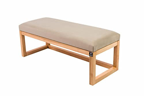 EMRA WOOD M-Deko LPG-2 Holz Sitzbank Polsterbank Sitzbezug Velours Gestell Massivholz Erle Natur Breite 80cm (Beige Dunkel Velours Casablanca2303)
