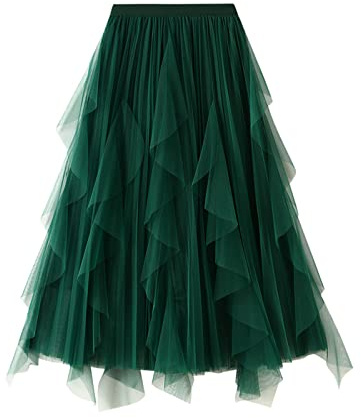 SotRong Falda tutú de tul para mujer, cintura alta, falda escalonada de malla para ballet, boda, fiestas, graduaciones, falda a la pantorrilla acampanada y plisada, C-verde, Talla única