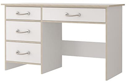 Fabryka Mebli Idźczak Kinderzimmer Schreibtisch ‎50 x 130 x 78 cm - Computertisch Kosmo mit 4 Schubladen Seilgriffen - Tisch - Bürotisch, Kinderschreibtisch - weiß